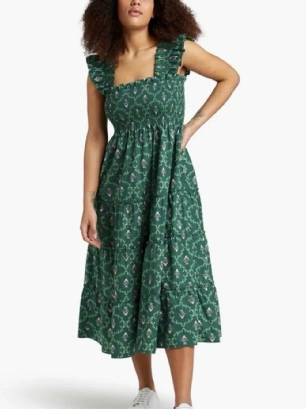 Hill House Home Ellie Nap Dress in Emerald Green Trellis Sz S
